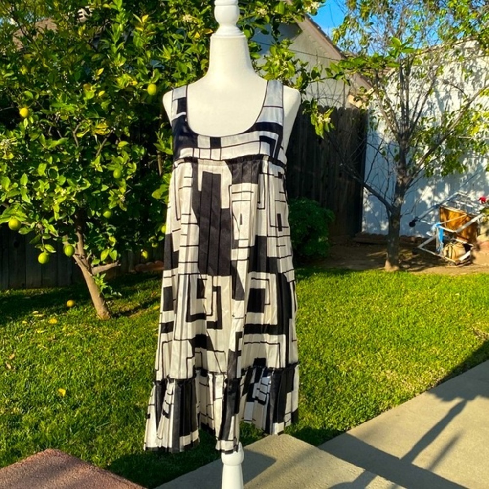 EYESHADOW BLACK WHITE MINI DRESS BRAT GIRL SUMMER Sleeveless Empire Wai…